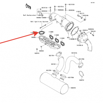 Прокладка выхлопа WSM 007-319 ( 11060-3786 ) Kawasaki 1200